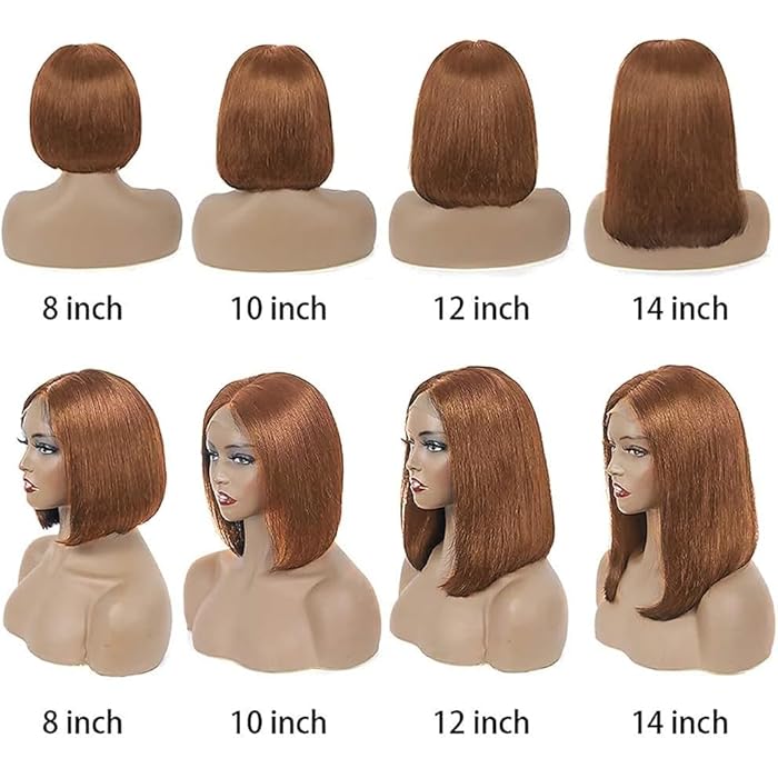 ECIF Hum an Hai Lace Wig Bob Straight HairBlonde 4x4 Free Part Lace Closure Wig Black to Orange Ombre Wig Transparent Lace Wig 1B/Orange Ombre WigS for Black Women 8 Inches (20.23 cm) - Image 5